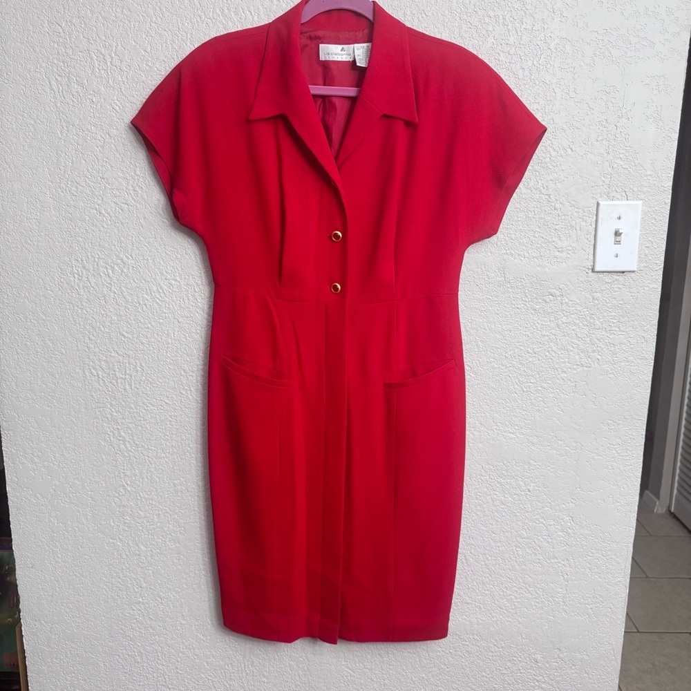 Vintage Liz Claiborne Red Shoulder Pad Dress – Size 10
